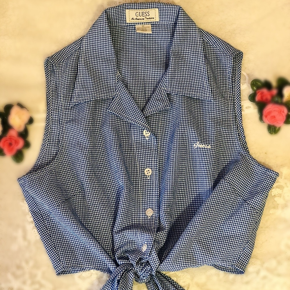 VINTAGE GUESS, checkered blue & white tank.